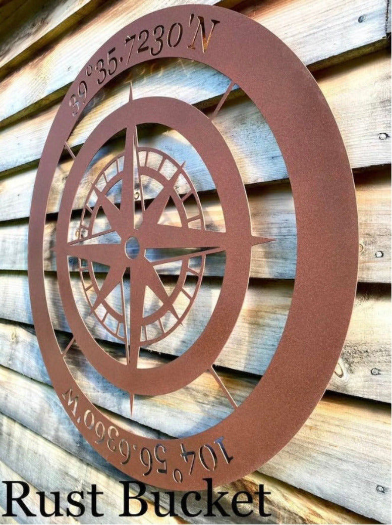 Compass Pot Metal Custom Metal Compass Rose with Coordinates - American Aftermarkets ...