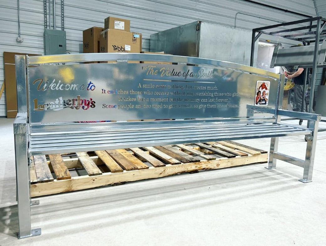 Metal Bench with Custom Personalized Business Logo , Personalized Metal Bench