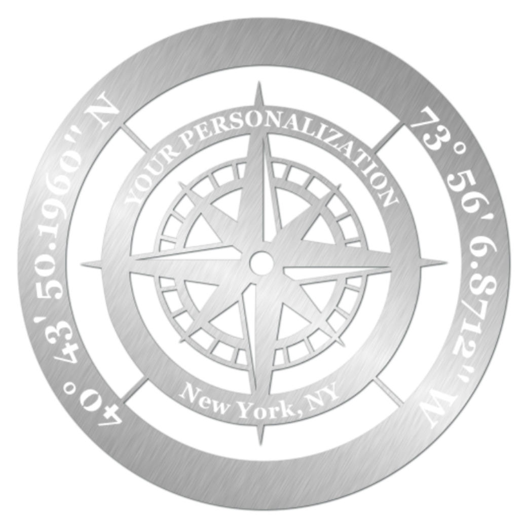 Compass Rose and Coordinates, Custom Metal Sign, Metal Compass