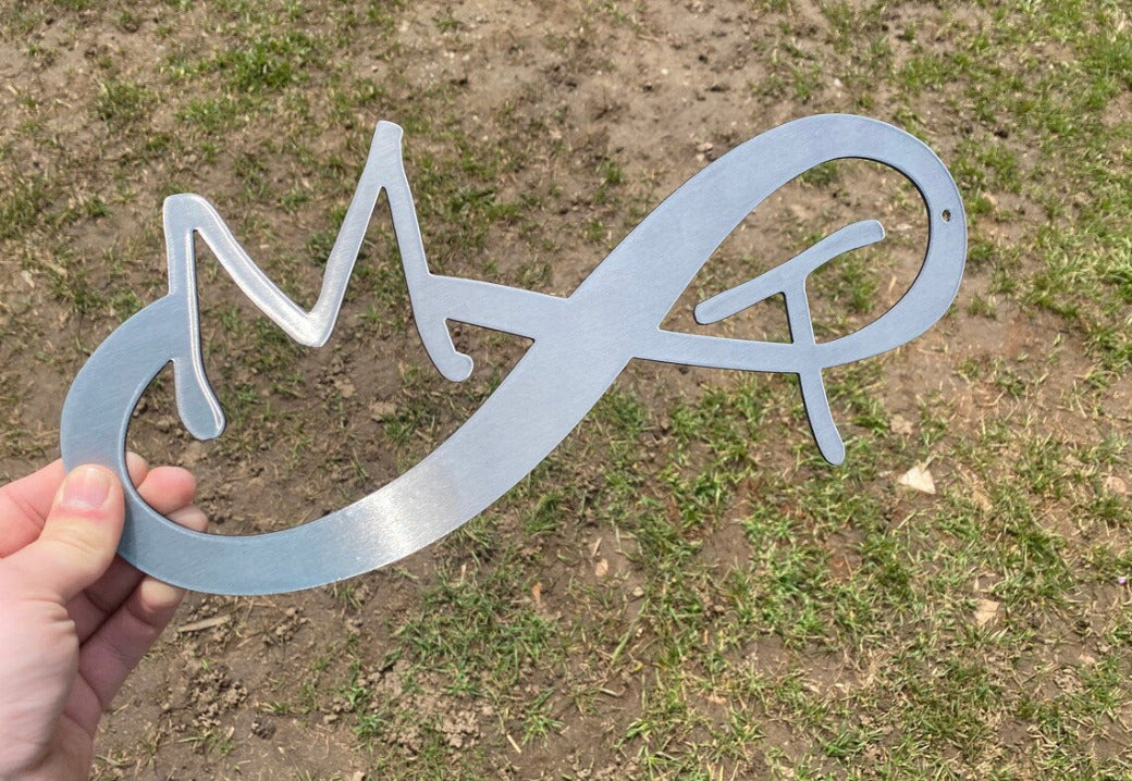 11th Anniversary Gift, Metal Infinity Sign with Initials