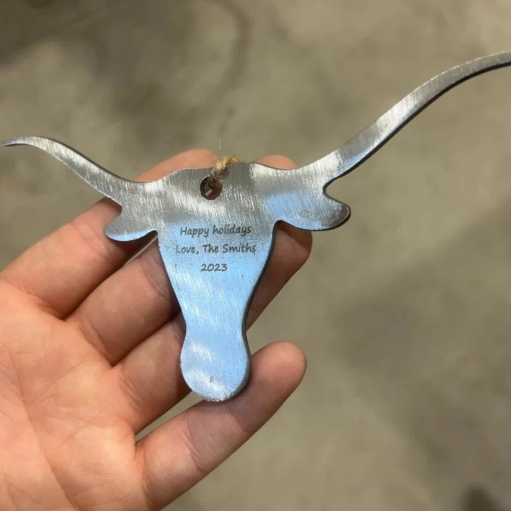 Metal Longhorn Ornament, Personalized Longhorn Ornament