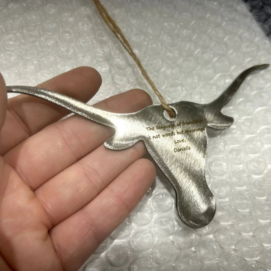 Personalized Christmas Ornament, Metal Longhorn Ornament for Friend