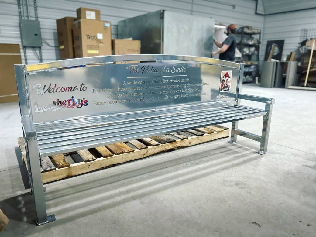 business logo bench, Custom Metal Bench with Business Logo Personalization