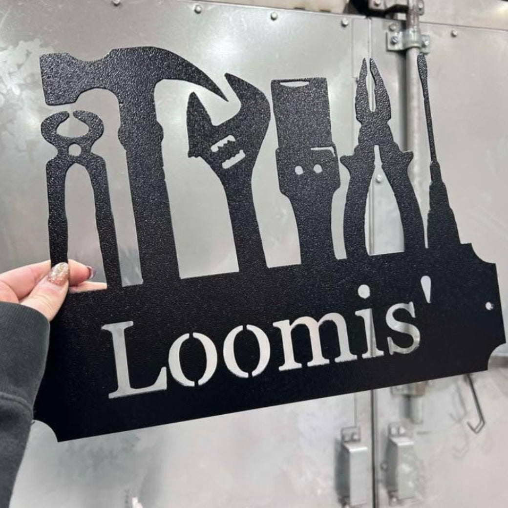 Personalized Workshop Metal Sign, Worker Dad Gift, Workshop Name Sign, Personalized Garage Sign, Tool Lover Gift- Metal Tools Art- Christmas