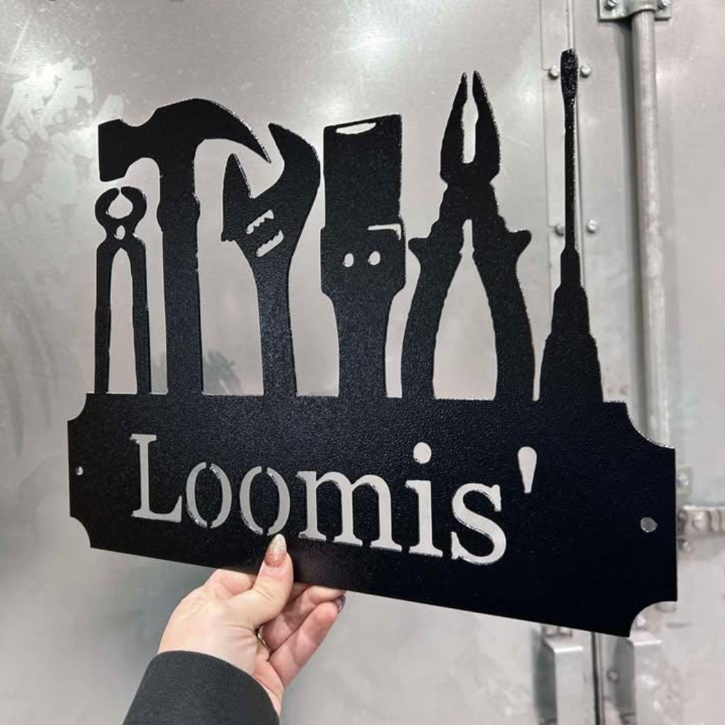 Personalized Workshop Metal Sign, Worker Dad Gift, Workshop Name Sign, Personalized Garage Sign, Tool Lover Gift- Metal Tools Art- Christmas