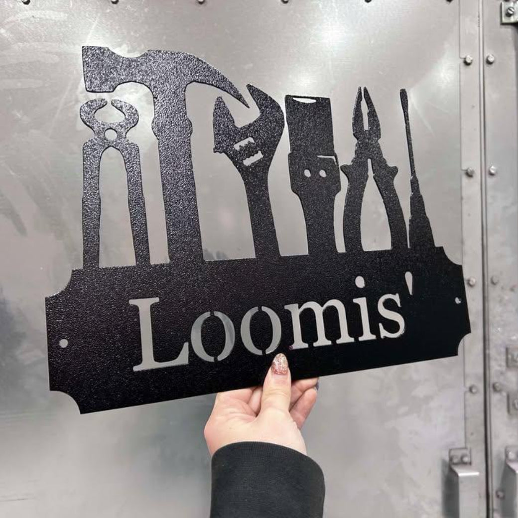 Personalized Workshop Metal Sign, Worker Dad Gift, Workshop Name Sign, Personalized Garage Sign, Tool Lover Gift- Metal Tools Art- Christmas