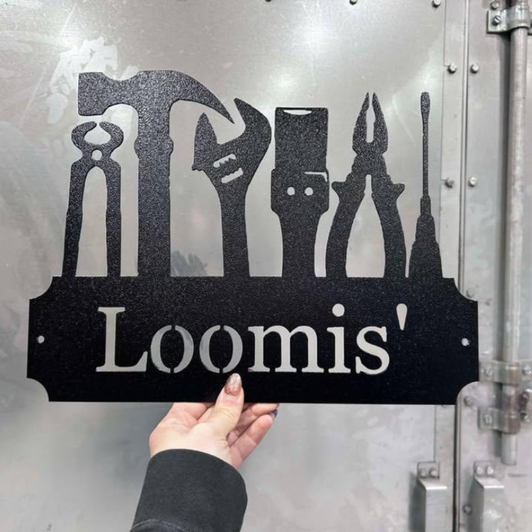 Personalized Workshop Metal Sign, Worker Dad Gift, Workshop Name Sign, Personalized Garage Sign, Tool Lover Gift- Metal Tools Art- Christmas