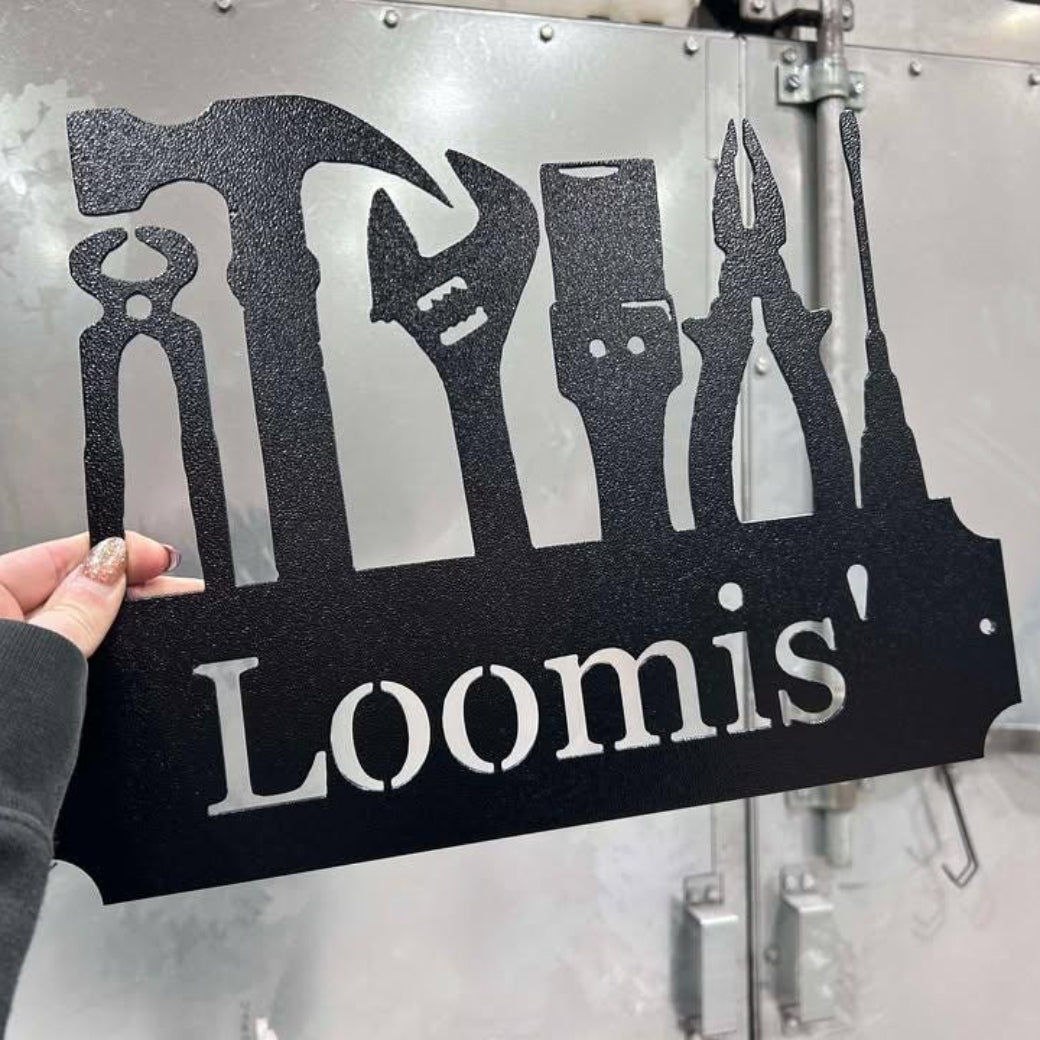 Personalized Workshop Metal Sign, Worker Dad Gift, Workshop Name Sign, Personalized Garage Sign, Tool Lover Gift- Metal Tools Art- Christmas