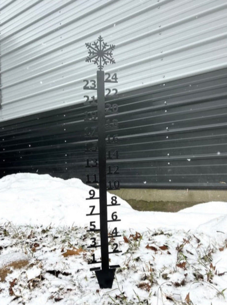 Custom Made Steel Snow Guage, American Made, Small Business Made, 24&quot; tall OR 36&quot; tall. Snowflake, Snowmobile or Snowman Available
