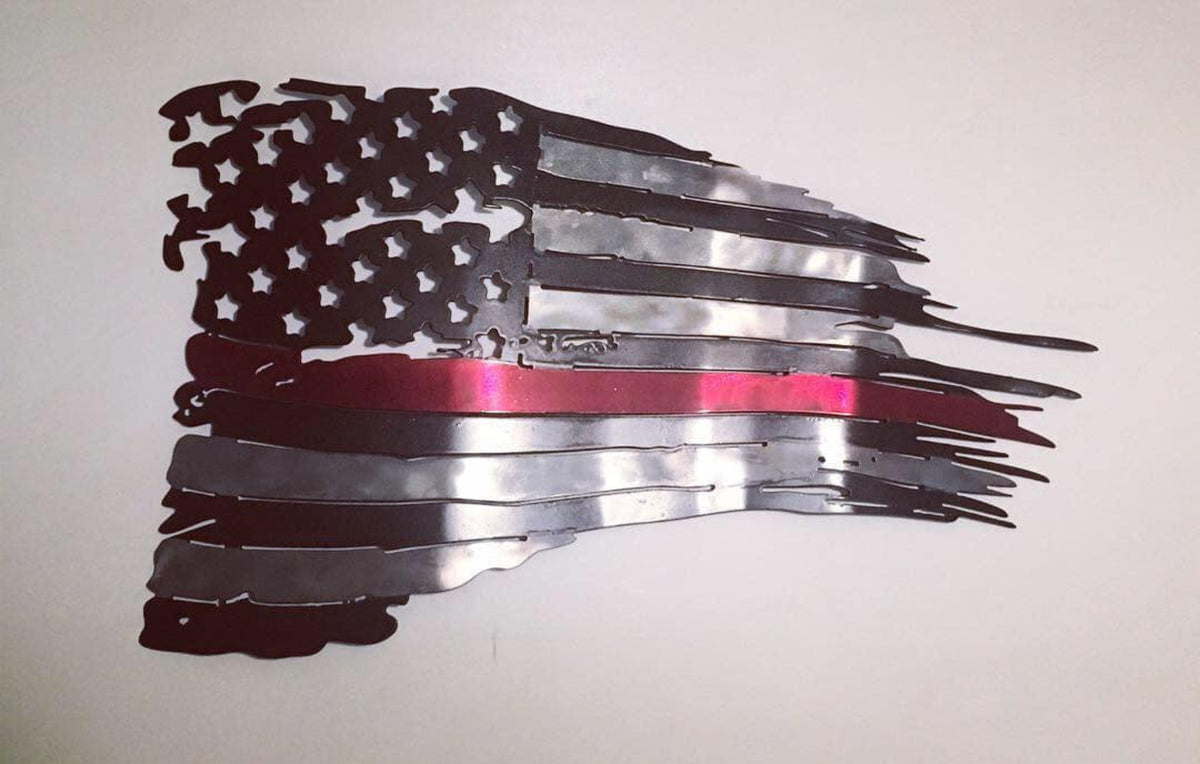 Thin Red Line Tattered Metal Flag