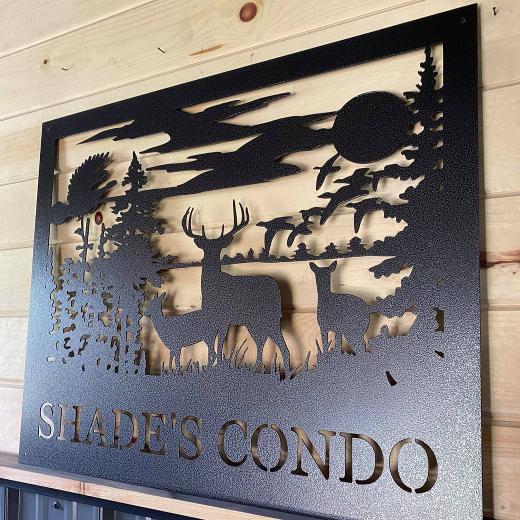 Powder Coated Textured Silver Metal Sign, Condo Sign, Personalized Deer Sign