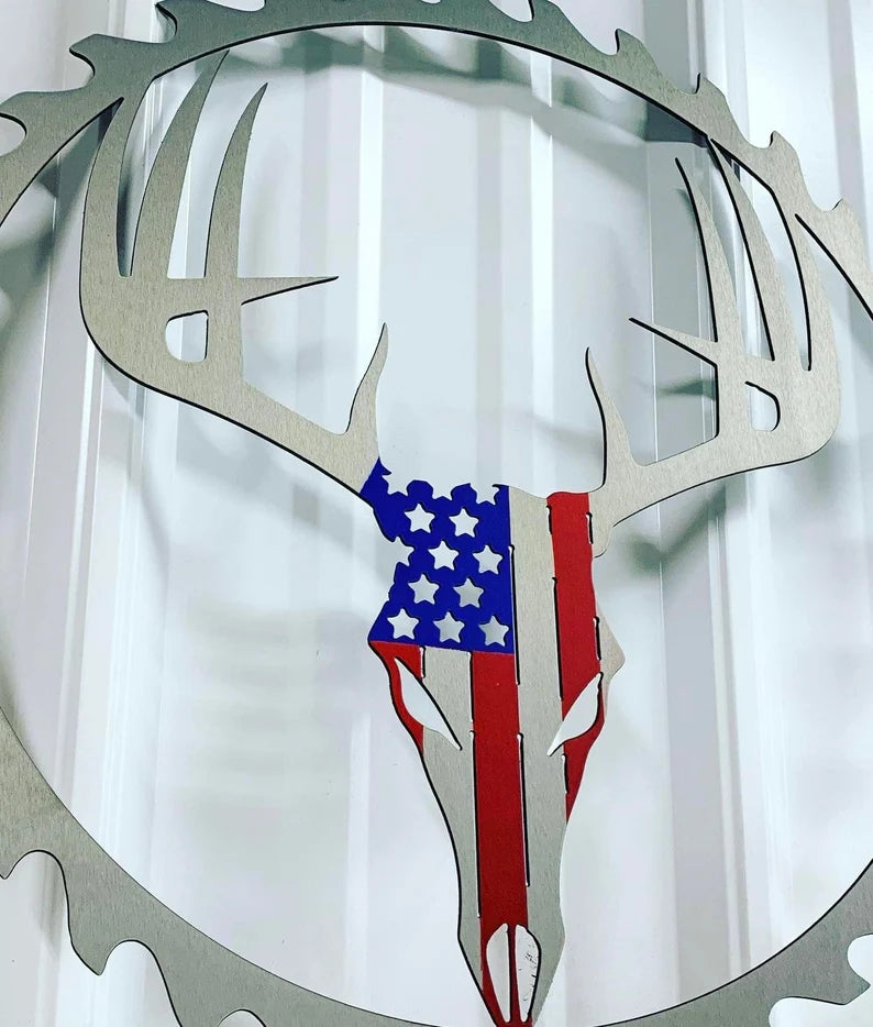 Metal Flag Deer Skull Sawblade