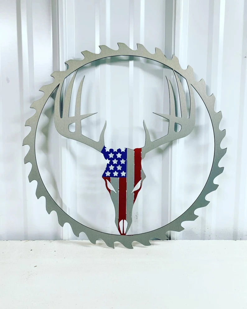 Metal Flag Deer Skull Sawblade