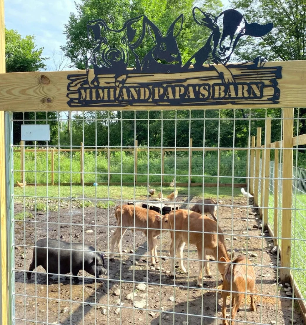 Custom Metal Farm Animal Sign - &quot;Mimi and Papa&#39;s Barn&quot;