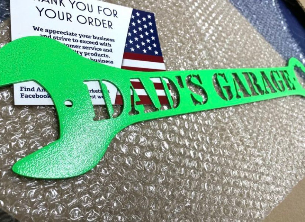 Dad&#39;s Garage Neon Green Metal Sign - Wrench Sign, Dad&#39;s Garage, Metal Sign