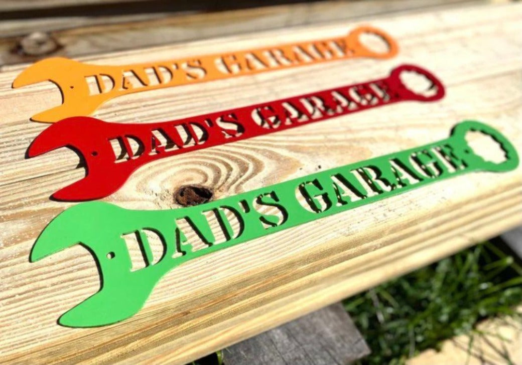 Personalized Metal Wrench, Dad's Garage Decor, Dad's Garage Sign, Powder Coated Metal Wrench Sign, Christmas Gift for Dad