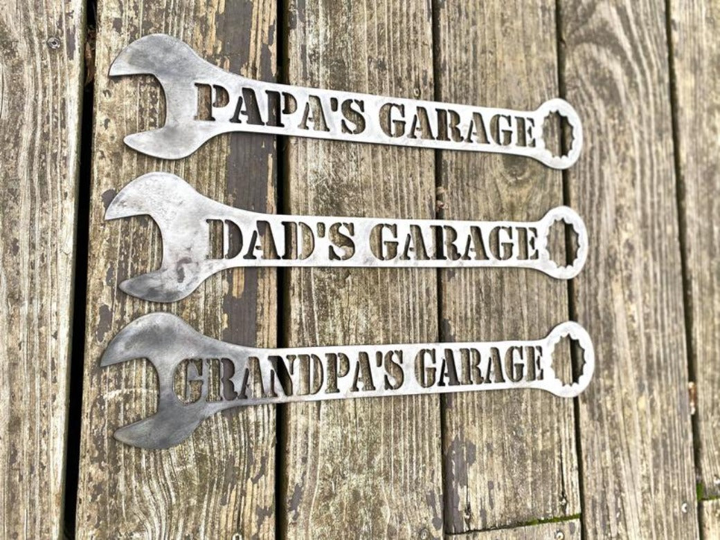 Papa&#39;s Garage, Dad&#39;s Garage, Grandpa&#39;s Garage, Metal Wrench Sign, Metal Wrench Garage Sign, Garage Gift, Christmas Gift