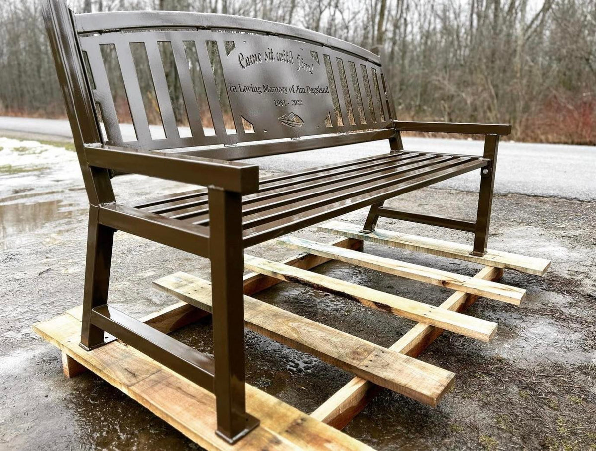 Custom memorial bench - Steel tribute bench - Engraved memorial seating - Personalized remembrance bench - Durable steel bench for memorials - Customizable bench for tribute - Outdoor memorial seating