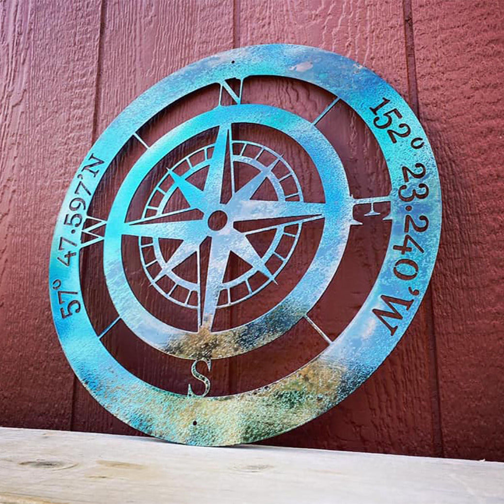 Compass Pot Metal Custom Metal Compass Rose with Coordinates - American Aftermarkets ...