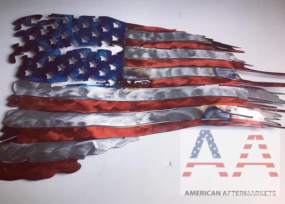 Torn and Tattered American Metal Flag