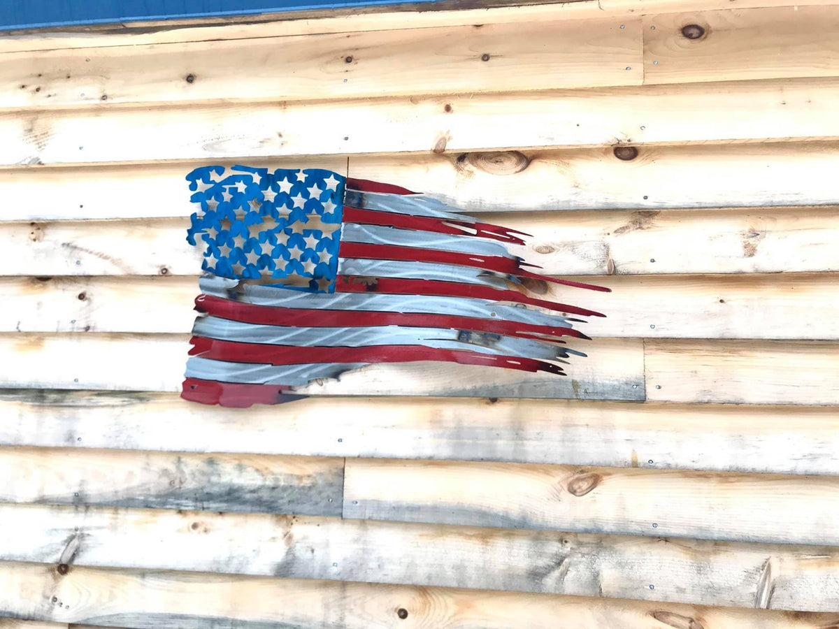 Torn and Tattered American Metal Flag
