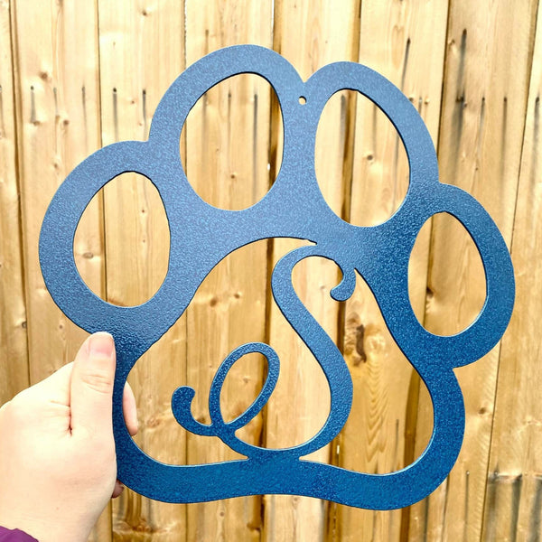 Pawkies Sign Paw Print Sign with Personalized Letter - American Aftermarkets Metalworks