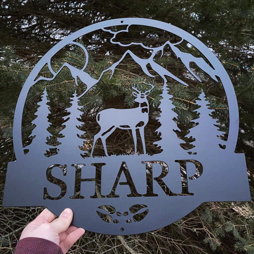 Personalized Deer Monogram, Metal Sign, Powder Coated Deer Sign