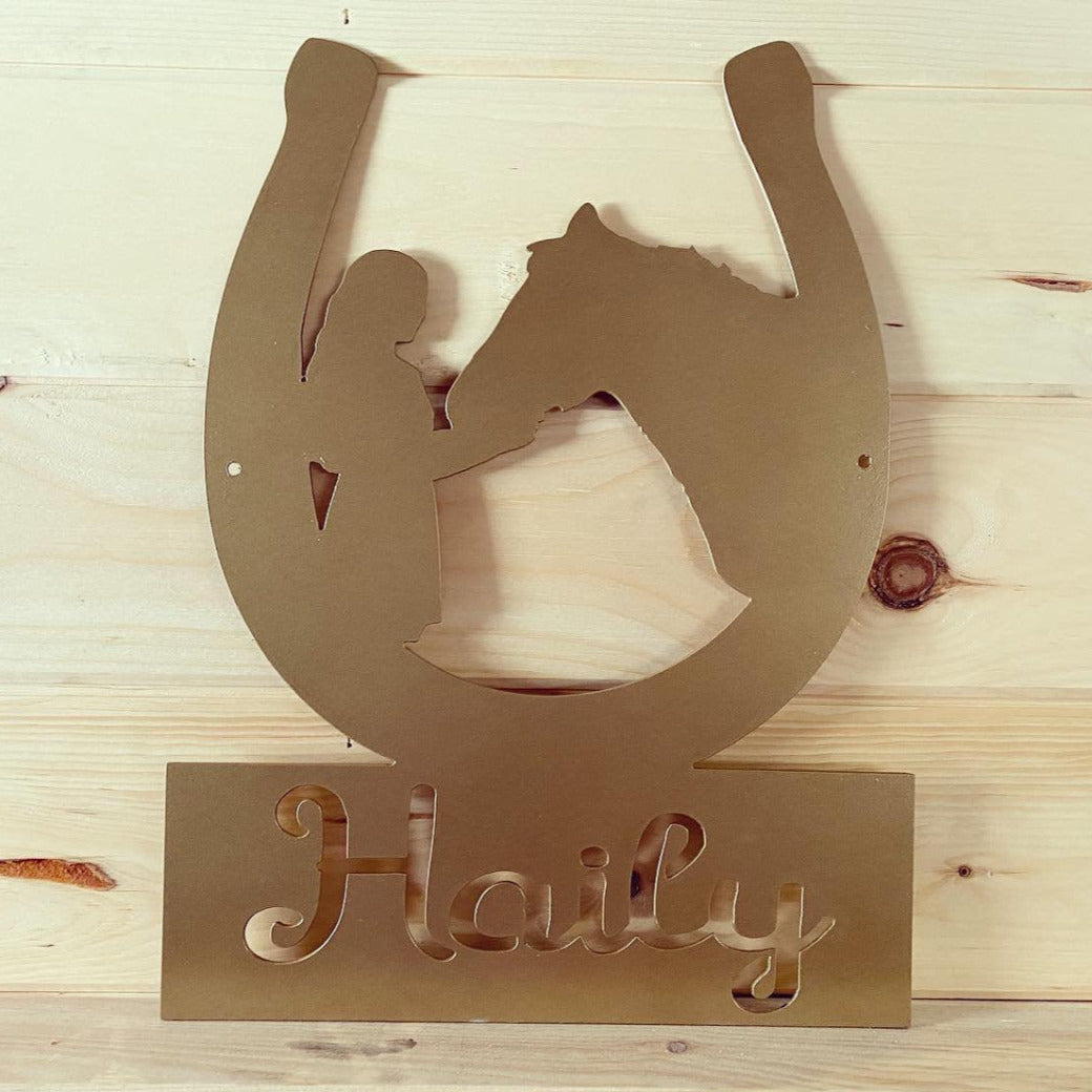 Personalized Metal Horse and Little Girl Sign - Little Girl Horse Sign - Name and Horse Metal Sign - Girl&#39;s Horse Themed Room Decor