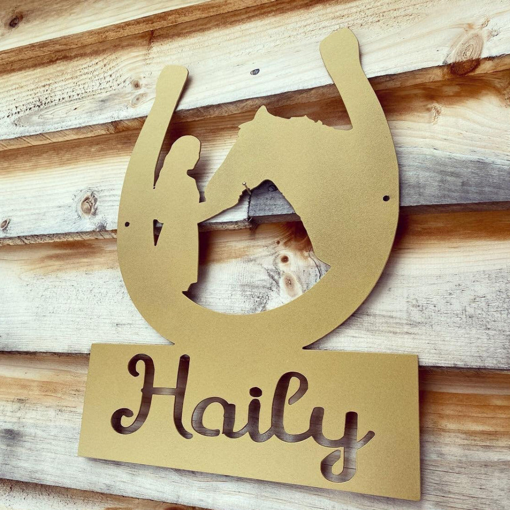 Personalized Metal Horse and Little Girl Sign - Little Girl Horse Sign - Name and Horse Metal Sign - Girl&#39;s Horse Themed Room Decor