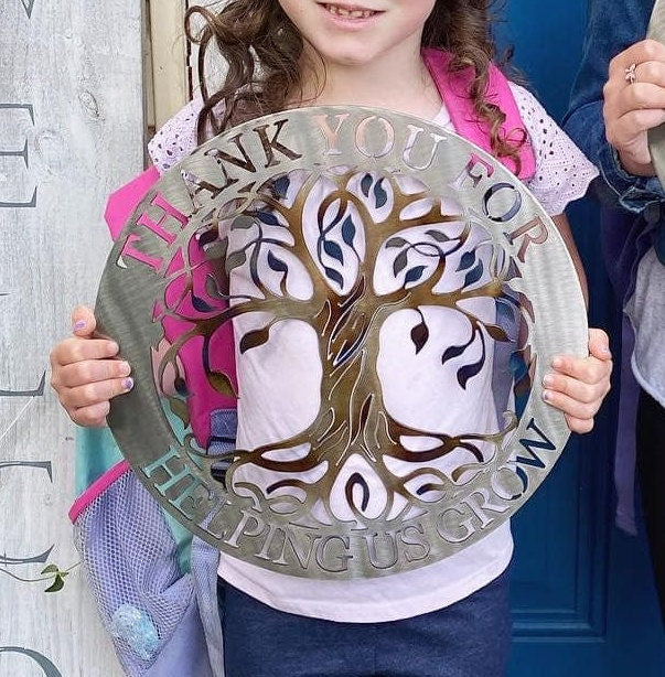 Thank You For Helping Us Grow Metal Tree Of Life - Teacher Gift - Mother's Day Gift - Gift For Grandparents - Thank You Gift From Child