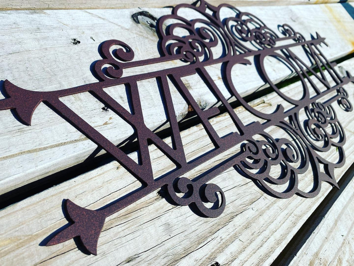 Metal Welcome Sign With Scroll Design - Exterior &amp; Interior Welcome Sign - Welcome Sign - Outdoor Welcome Sign - Front Porch Sign - Welcome