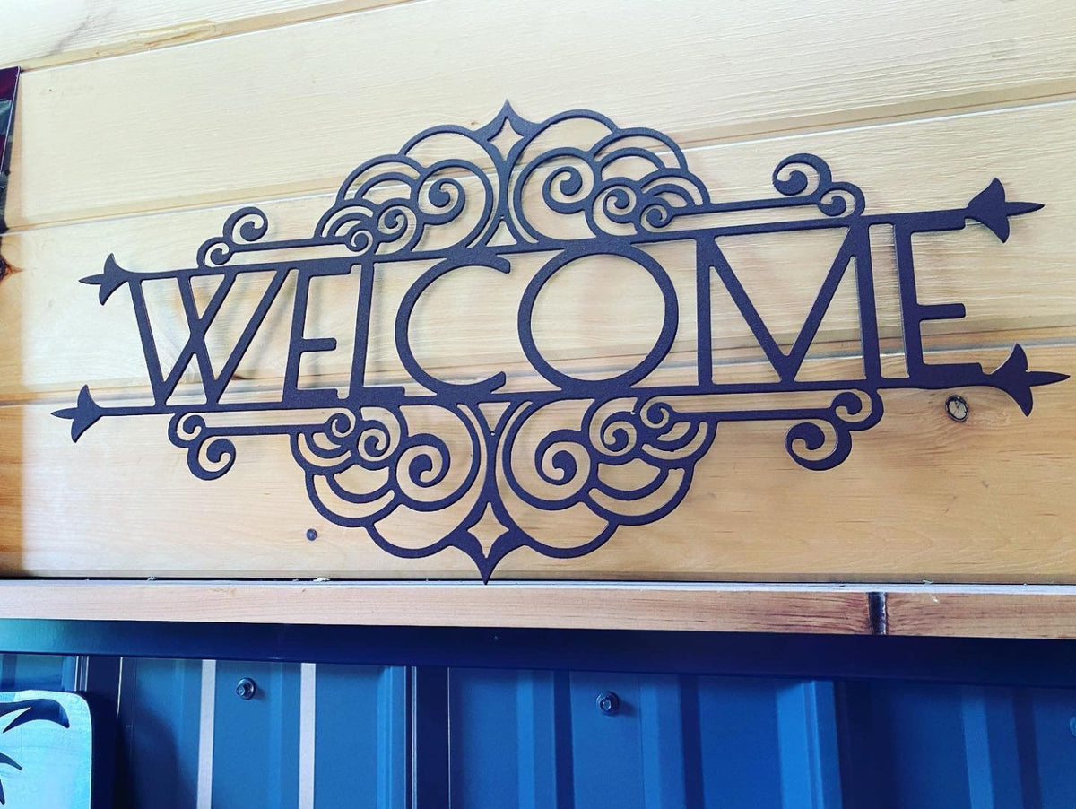 Metal Welcome Sign With Scroll Design - Exterior &amp; Interior Welcome Sign - Welcome Sign - Outdoor Welcome Sign - Front Porch Sign - Welcome