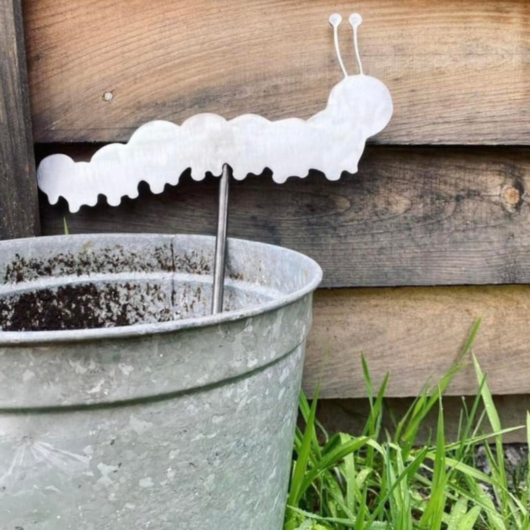 Metal Caterpillar Garden Stake - Cute Yard Art - Flower Bed Decor - Rusty Metal Garden Decor - Caterpillar Garden - Mother's Day Gift