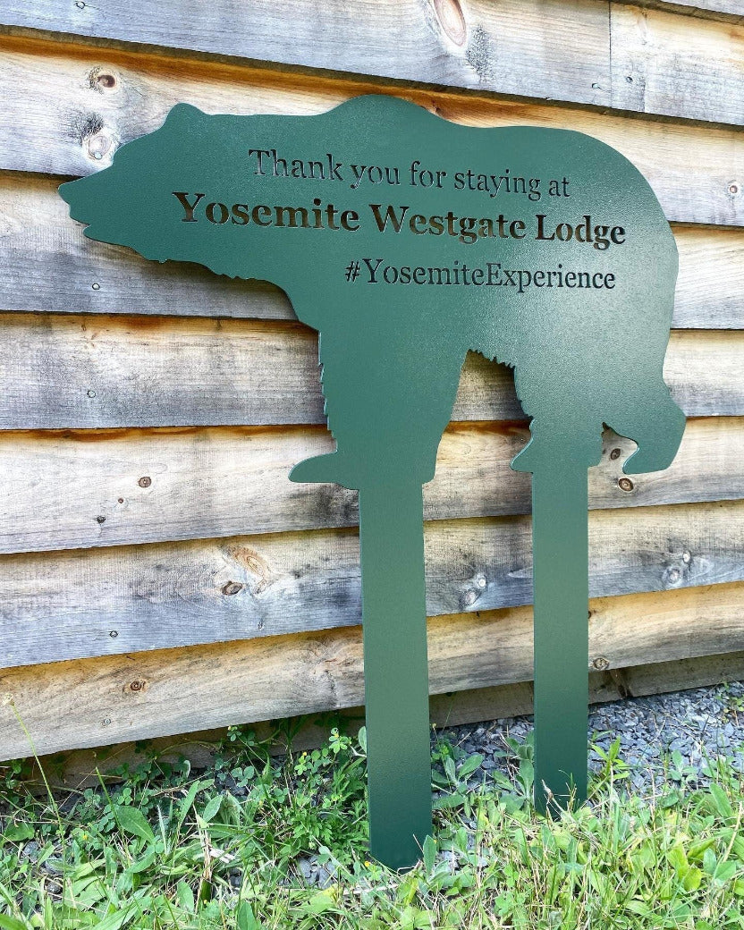 Bear Stake Metal Sign - Custom Bear Sign - Cabin Sign -Nature Sign - Outdoor Name Sign - Address Sign - Bear Stake - Personalized Bear Sign