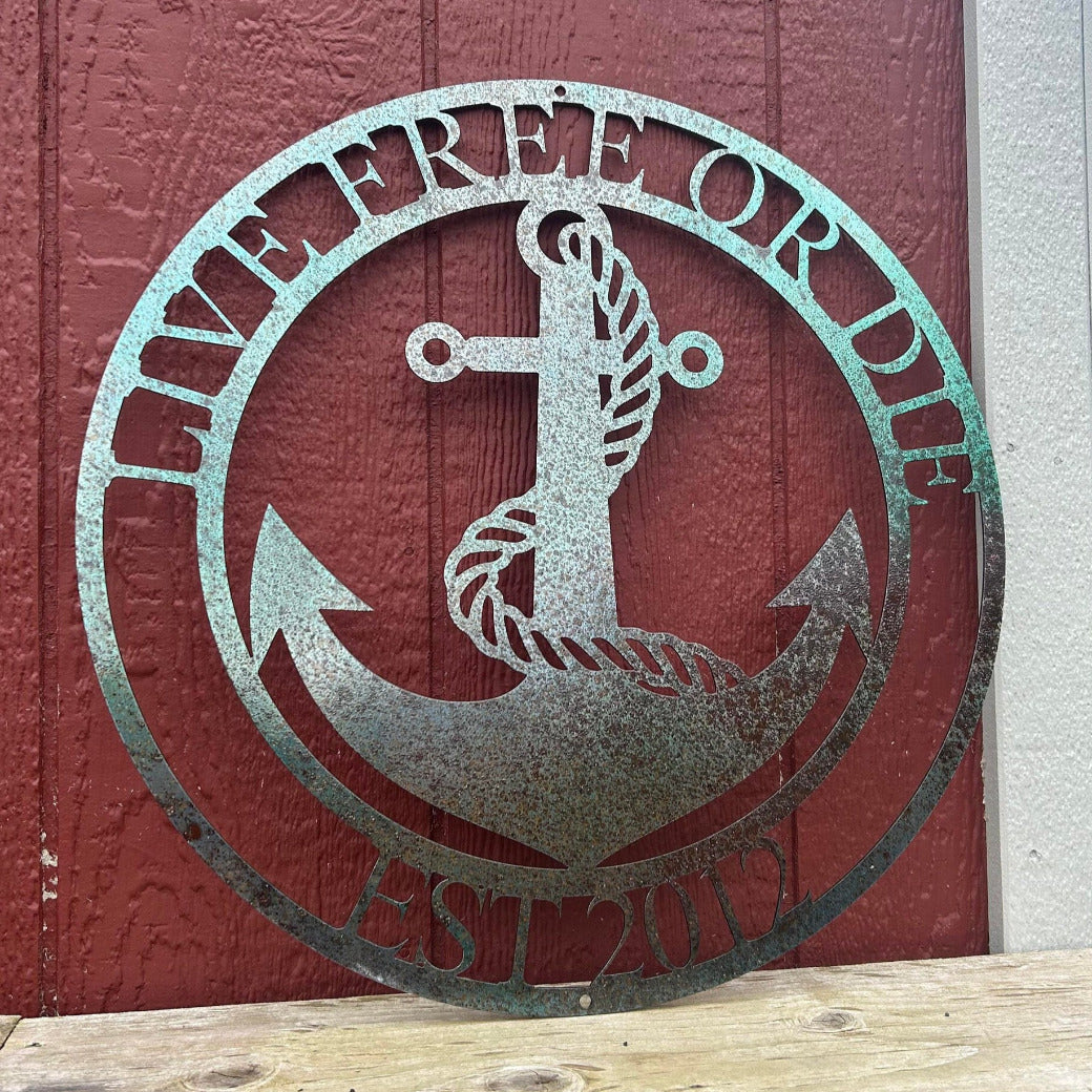 Personalized Anchor Metal Sign - Custom Coordinates Sign - Nautical Decor - Patina Compass - Custom Anchor Decor - Anchor Compass Gift