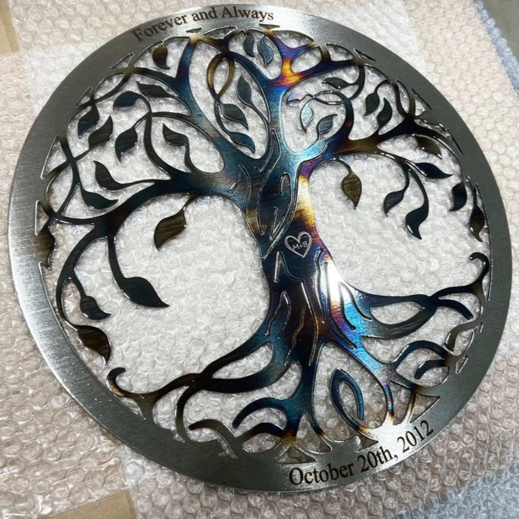 Personalized Tree of Life - Carved Initial Tree Decor - 11th Anniversary Gift - Steel Anniversary - Custom Wedding Gift - Family Wall Decor
