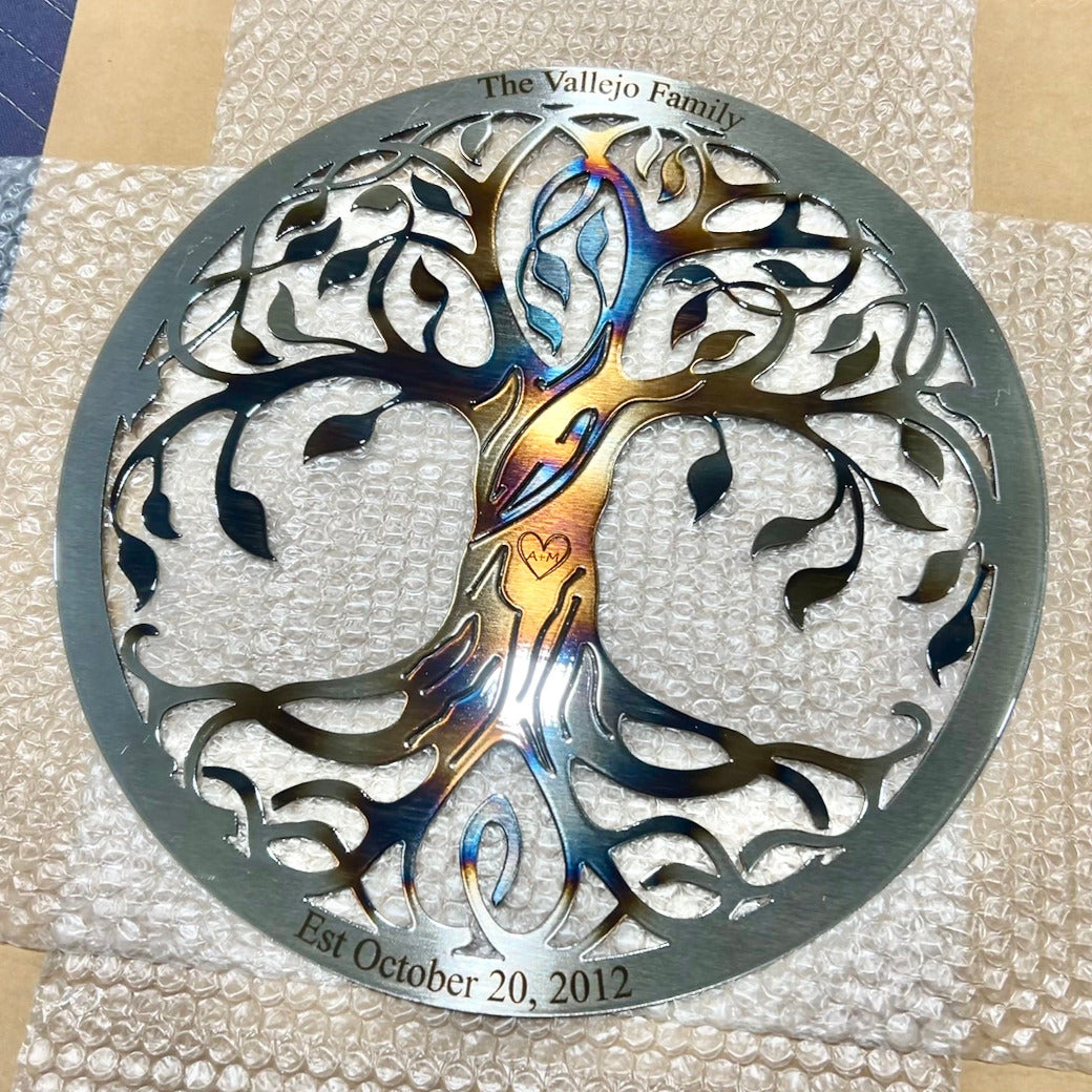 Personalized Tree of Life - Carved Initial Tree Decor - 11th Anniversary Gift - Steel Anniversary - Custom Wedding Gift - Family Wall Decor